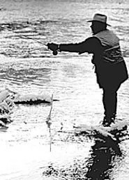 Some dude casts his rod at the Firelands Fly Fishers - meeting.