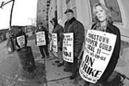 Striking Vindicator workers somehow managed - to keep their new favorite word -- scab! -- off - their picket signs. - WALTER NOVAK