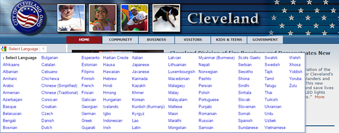 The city's website can be translated into a wide array of languages.