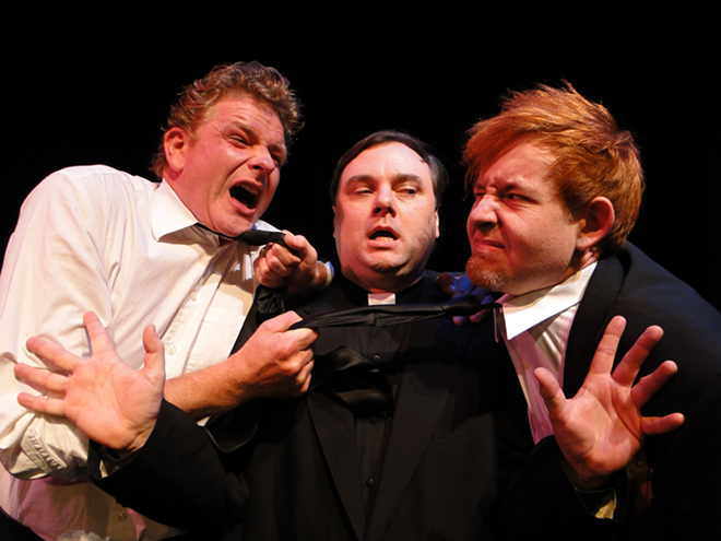 WHEN BROTHERS ATTACK: The Lonesome West stars, from left, Matt Lunsford, Brian Shea and David M. Jenkins. - BRIAN SMALLHEER