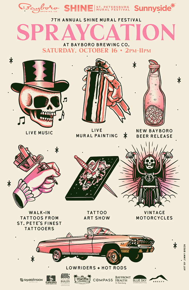 A poster for the 'Spraycation' Shine Mural Festival beer release at Bayboro Brewing Co. in St. Petersburg, Florida on Sept. 16, 2021. - SHINE MURAL FESTIVAL