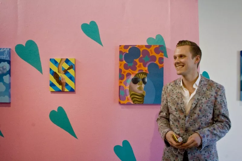 Artist Ben Tollefson at the opening of his exhibition ‘The Distance That Separates One Person’s Heart From Anothers’ at Art Rise Exhibitions.