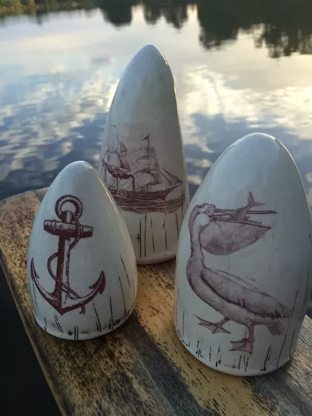 Clair Buckner’s whale-free ceramic scrimshaw pieces