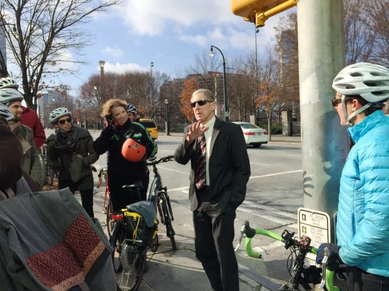 Ed McBrayer of the PATH Foundation explains bicycle infrastructure planned for Atlanta’s Centennial Olympic Park.