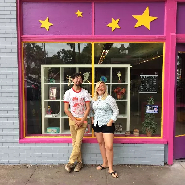 Starlandia Creative Supply entrepreneurs Clinton Edminster and Heather MacRae-Trulson are painting the town fuchsia, starting with the corner of Bull and 41st streets in the reclamation-friendly Starland District. - RAINE RAINE