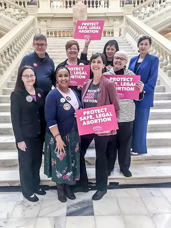 Part of a group from Savannah who traveled to Atlanta to make sure their voices were heard by the Chatham delegation. Front row: Yvette Upton, Leona Humphries, Kate Dunnagan, Joan Wade. Back row: Glen Hamilton, Kathryn Shelton, Jessica Leigh Lebos, Coco Papy.