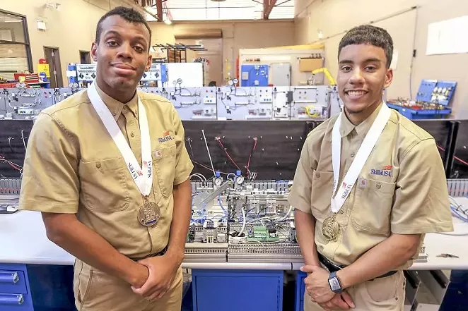 Savannah Tech’s mechatronics team, with students Victor De La Cruz and Anthony Smith, won gold in the SkillsUSA competition.