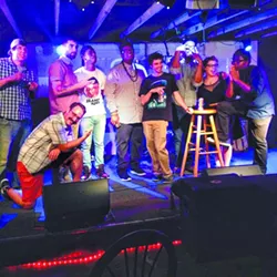 Comedians DJ Delgado, Brendan Townend, Zach Albers, Rob Haze, David Perdue, Steven Mayes, Derick Marchel, Melanie Goldey, and Chris Islame after Comedy Planet Presents: Rob Haze. - PHOTO COURTESY OF SAVANNAH COMEDY, FACEBOOK.COM/SAVANNAHCOMEDY912