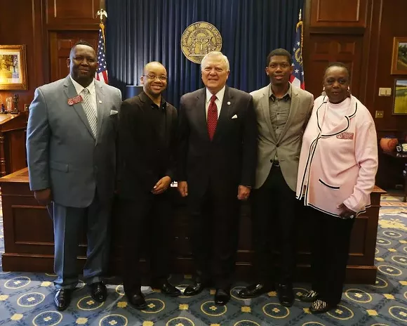 (L to R) Rep. Carl Gilliard, Will Martin, Gov. Nathan Deal, Kareem McMichael and Rep. Mabel Thomas gathered in Atlanta to recognize the Georgia Film Academy graduates.