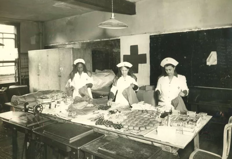 Red Cross nurses packing supply bags circa 1940s - COURTESY OF CITY OF SAVANNAH RESEARCH LIBRARY & MUNICIPAL ARCHIVES
