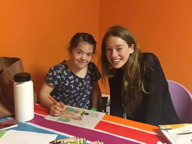 Pia Langley (l.) and Kate Bailey share some special time on Saturday mornings once a month at Monkey Joe’s.