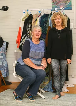 Suzy Hokanson (l.) will showcase her globally-inspired textiles along with kimonos and leggings designed by Male (r.), who is organizing the event. - PHOTO BY JON WAITS