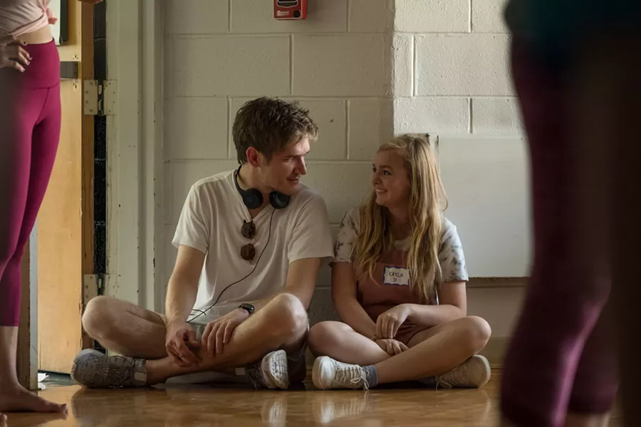 Bo Burnham and Elsie Fisher on the set of EIGHTH GRADE - PHOTO BY LINDA KALLERUS, COURTESY OF A24