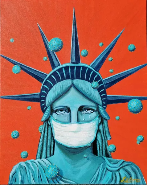 "Under Siege" by Lisa Ocampo, acrylic on canvas, is worth 9 taco boxes.