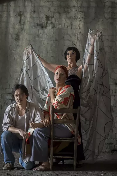 Christopher Blair as Molina, seated, is flanked by Chad Hsu and Dandy Barrett. - STEPHEN MORTON