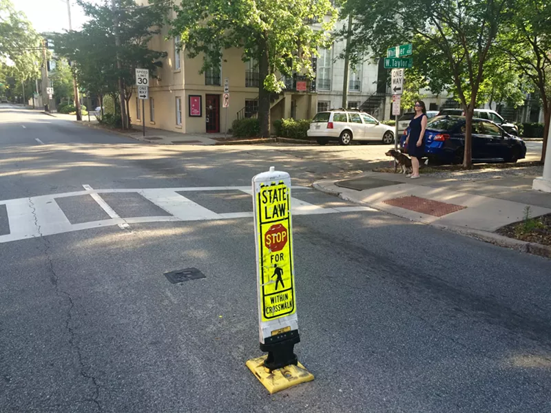 John took this photo the day he submitted this column. He says, "As I was waiting to cross the street to take this, the scenario I described happened. Guy in a truck stopped and waved me into the crosswalk and another truck blew by at 40+ in the other lane."