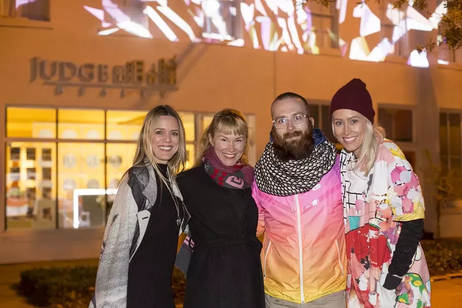 (L to R:) Lori Judge, Susan Laney, Will Penny and Elizabeth Winnel celebrated their collaborative efforts to expand the notion of what public art can mean in Savannah.