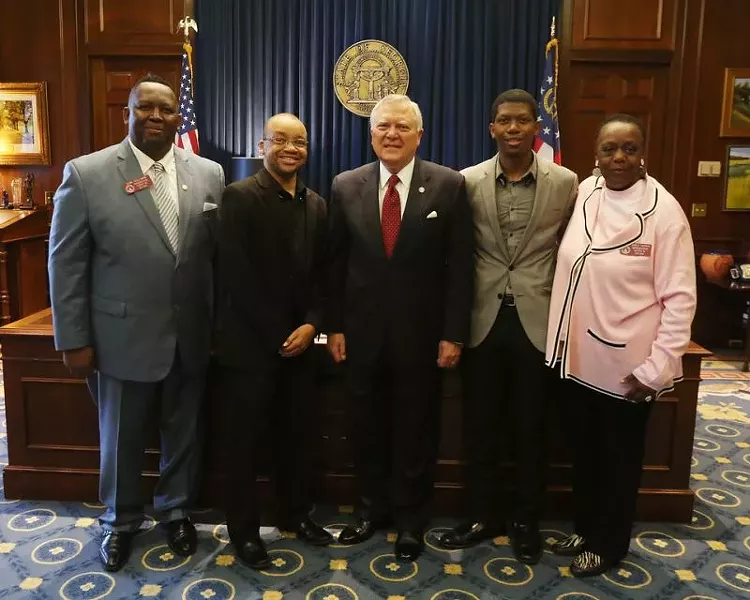 (L to R) Rep. Carl Gilliard, Will Martin, Gov. Nathan Deal, Kareem McMichael and Rep. Mabel Thomas gathered in Atlanta to recognize the Georgia Film Academy graduates.