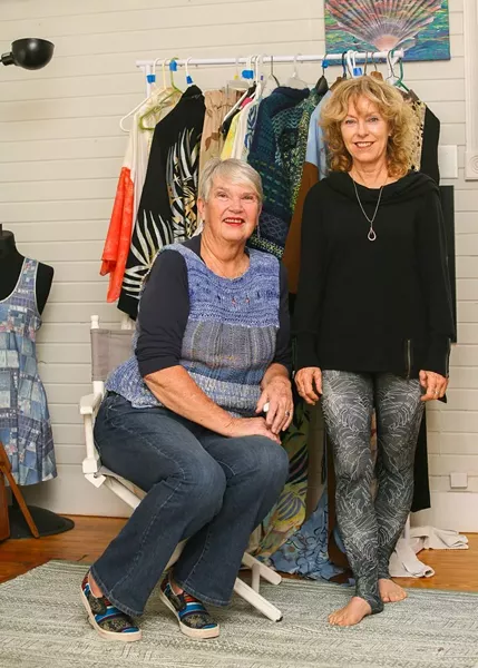 Suzy Hokanson (l.) will showcase her globally-inspired textiles along with kimonos and leggings designed by Male (r.), who is organizing the event. - PHOTO BY JON WAITS