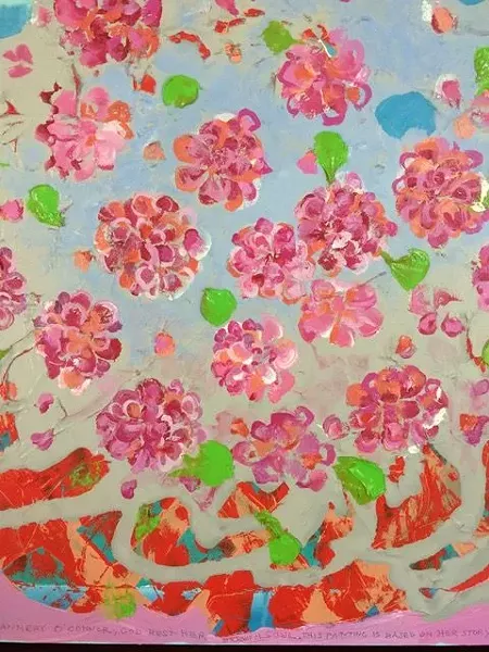 'The Geranium and the Fire Escape,' Alexandro Santana, oil and acrylic on plasterboard