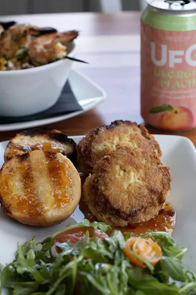 The crab cakes feature hand-picked fresh blue crab meat.