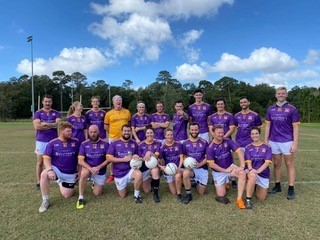 The Savannah Gaelic Athletic Association hurling team gears up and gathers for a team photo on the field.