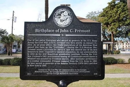 This Georgia Historical Society marker near Yamacraw Village is virtually the only local acknowledgement of Savannah native John C. Frémont, a key figure in American history.