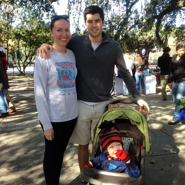 Visiting Forsyth Farmers' Market is a family outing for Stephanie, Lee, and young Ryan Davis. They buy fresh, healthy ingredients and enjoy the friendly, social atmosphere created by Savannah residents and visitors of all ages.
