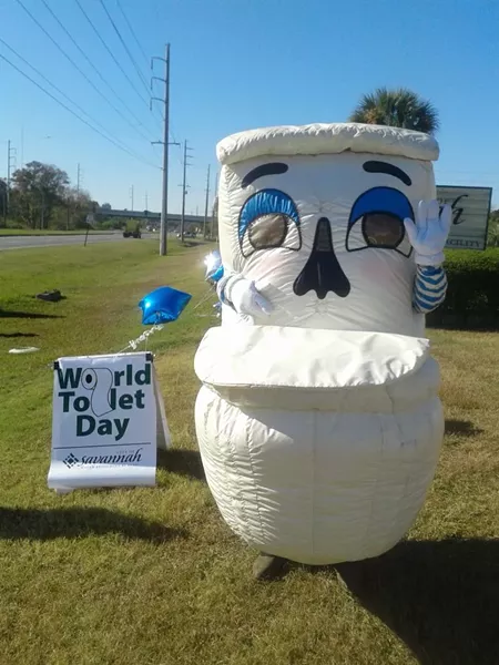 Water Reclamation mascot Less Waters reminds you that a clean, safe, private potty is nothing to take for granted. - PHOTO BY LAURA WALKER