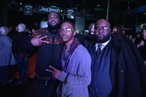 OneSelf (far right) with his nephew, award winner DQHampton (middle) at the 2019 Dallas Observer Music Awards. - MIKE BROOKS