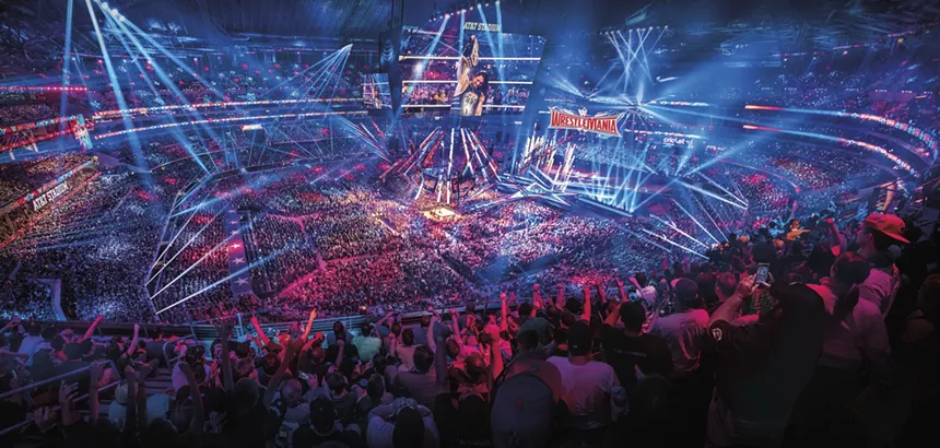Wrestlemania 32 held in 2016 at AT&T Stadium became the highest attendance Wrestlemania in WWE history at 101,763 screaming fans in the stands. - COURTESY WWE