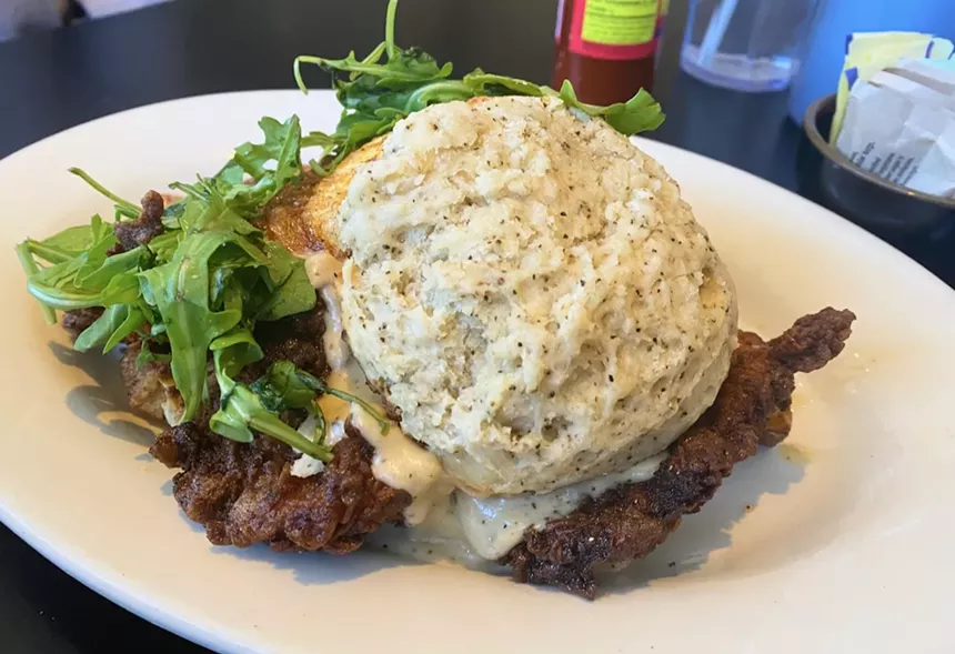 A giant pepper biscuit on the chicken and biscuit plate at Jonathon's. - LAUREN DREWES DANIELS
