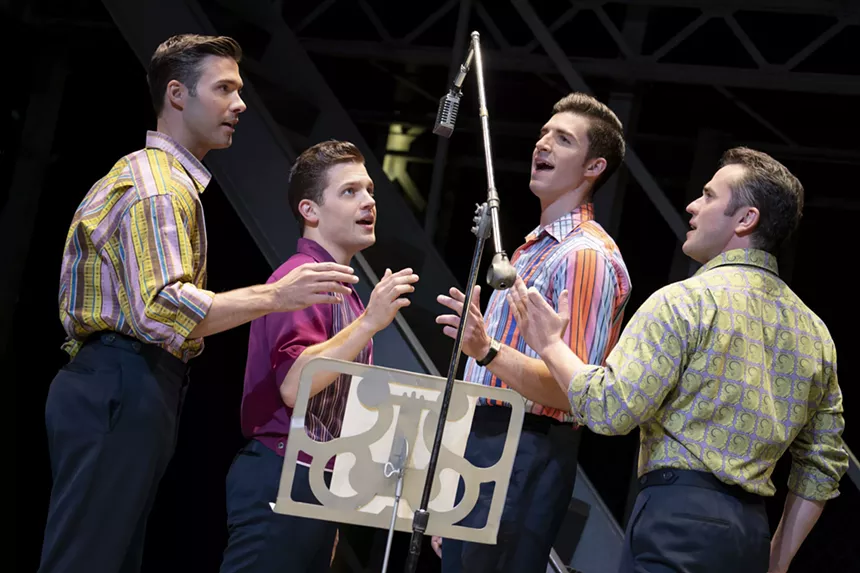 Michael Milton, Jon Hacker, Eric Chambliss and Corey Greenan bring harmony to the second national tour of Jersey Boys - JOAN MARCUS