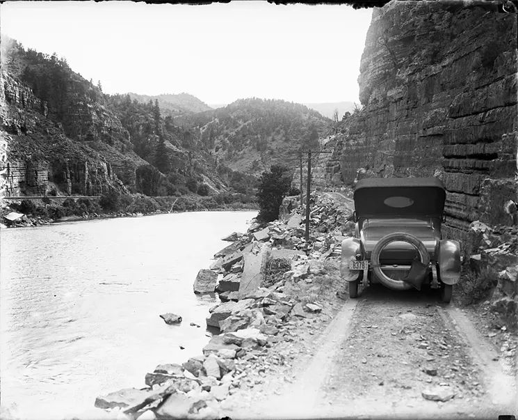The interstate followed the path of an early road along the Colorado River in Glenwood Canyon. - DENVER PUBLIC LIBRARY