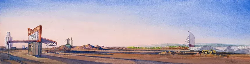 Don Stinson, “Tru Vu, Delta, Colorado” 2020-21, watercolor on Arches paper. - DON STINSON, COURTESY OF DAVID B. SMITH GALLERY