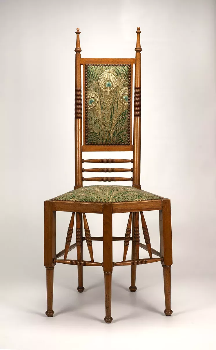 Aesthetic Side Chair, early-mid 1880s, design attributed to Christopher Dresser (1834–1904). Wood and upholstery. - COLLECTION KIRKLAND MUSEUM OF FINE & DECORATIVE ART, DENVER