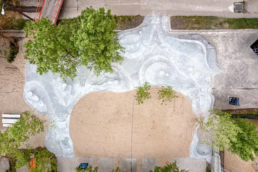 Matt Barton, Community Forms, 2021, concrete, formed earth, recycled materials, landscaping. - PHOTO BY THIRD DUNE PRODUCTIONS. COURTESY OF THE ARTIST AND BLACK CUBE