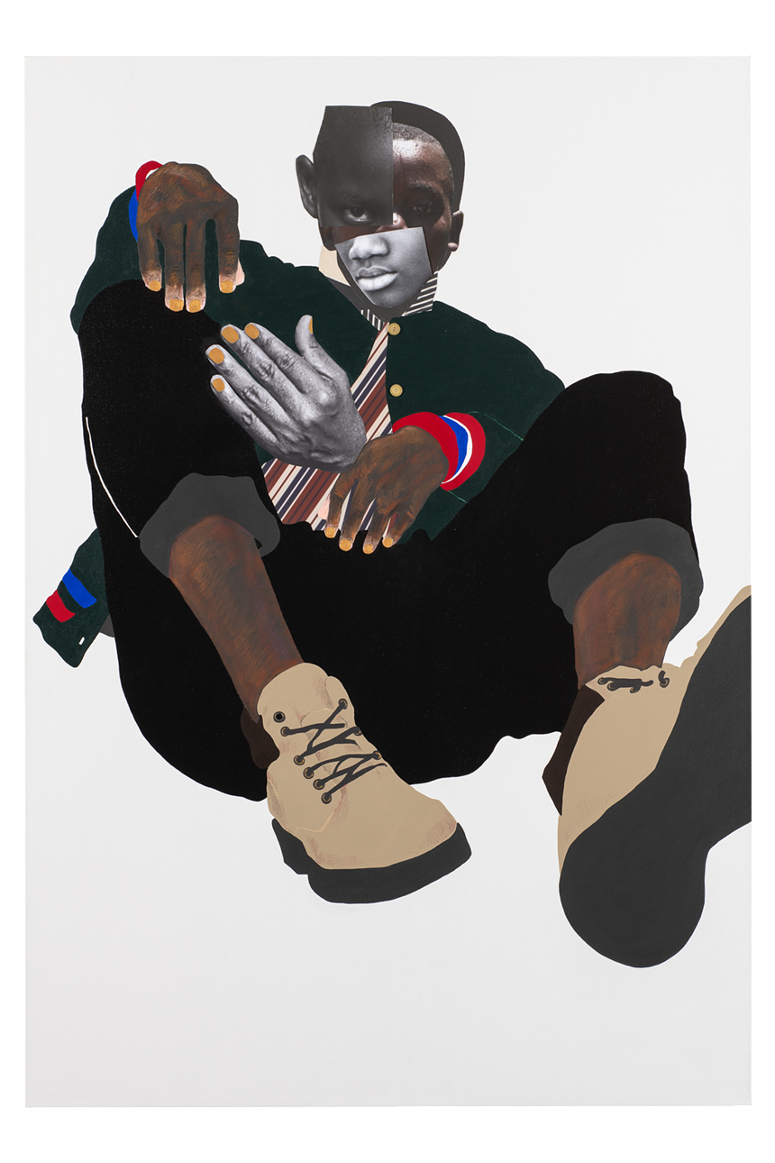 "Jamal," 2020, mixed-media collage on canvas. - © DEBORAH ROBERTS. COURTESY THE ARTIST; VIELMETTER LOS ANGELES; AND STEPHEN FRIEDMAN GALLERY, LONDON. PHOTO: PAUL BARDAGJY, COURTESY THE CONTEMPORARY AUSTIN