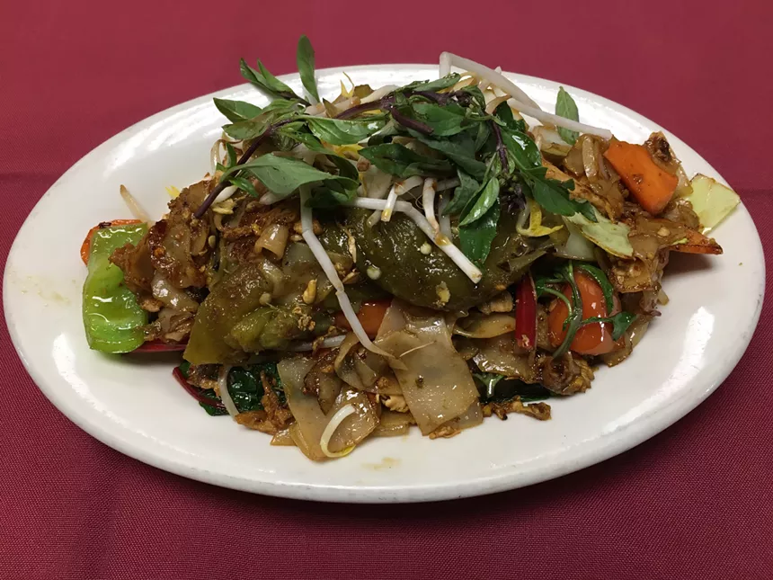 Chile basil pad kee mao noodles are on the menu at Taste of Thailand for a few more weeks. - TASTE OF THAILAND