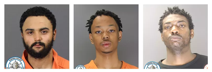 Booking photos for (from left) Dakota Chinnock, Demajhea Tuggle and Treyvion Simpson. - AURORA POLICE DEPARTMENT