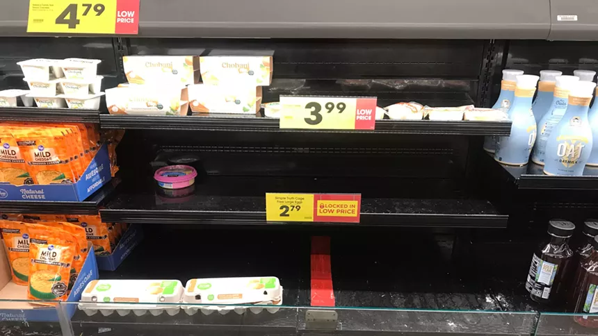 An example of how random the product absences were at a Jeffco King Soopers this past weekend. - PHOTO BY MICHAEL ROBERTS