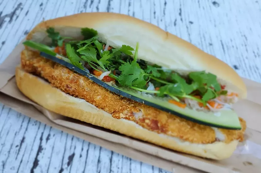 Banh Mi Station opened in 2021, bringing Denver the fried chicken version of this Vietnamese staple. - MOLLY MARTIN