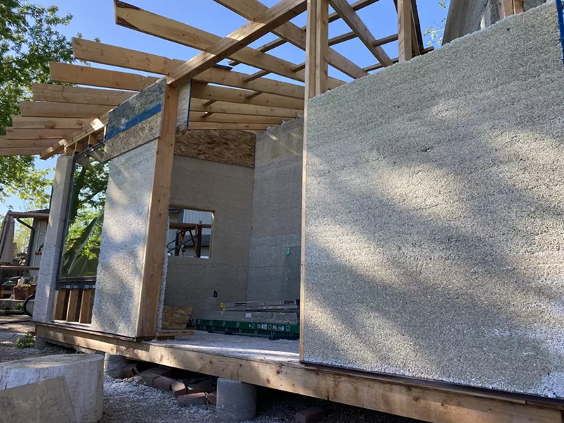 A home constructed out of hempcrete blocks - a recycled building material.