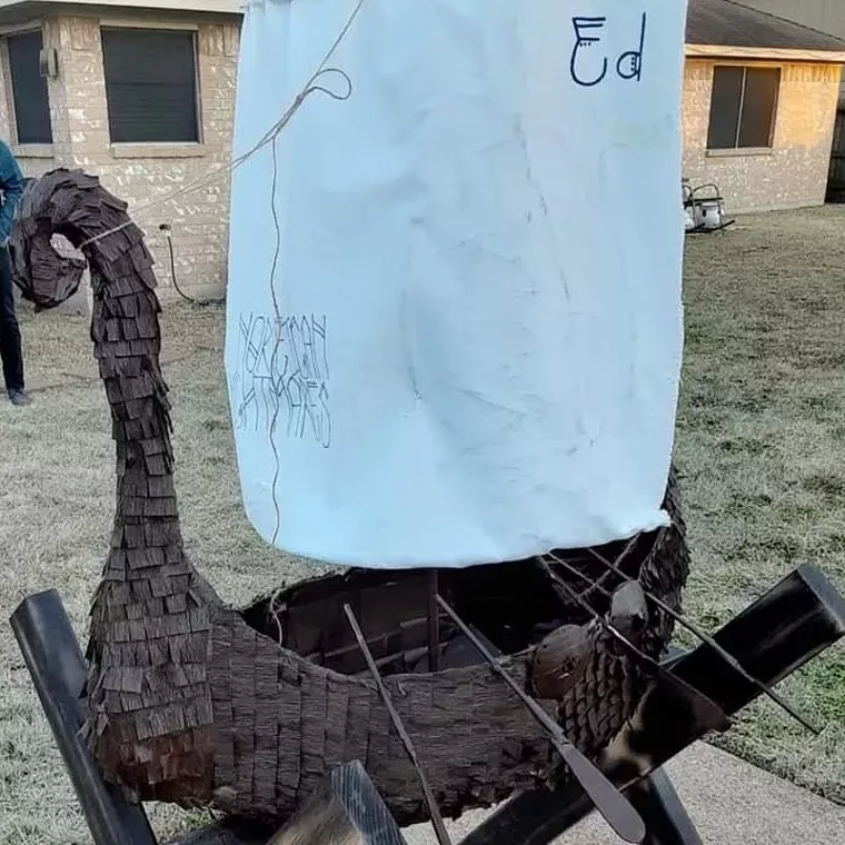Guerra's Viking ship piñata helped some folks grieve the loss of a loved one last year. - PHOTO BY LISETTE GUERRA