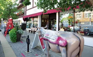 This colorful fiberglass cow is one of 15 painted by local artists in New Glarus. - PHOTO BY JOHN CAMPER.