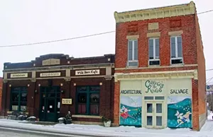 Once the bank, this building in Elkhart's small downtown business district is home to an antique shop and a cafe, both owned by businesswoman Andrea Niehaus, who has restored the bank's marble floor, foyer and vaults.