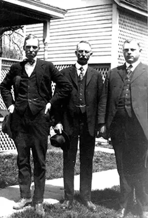 Rochester natives, from left, Clarence, Ira F. and Frank Twist moved to the tiny community of Twist, Arkansas, in the early 1900s. Together, they became the second largest cotton producers in the United States. - PHOTO COURTESY OF TERRY TWIST, MIKE TWIST, JEAN BRICKEY, AND CHRISTINE CARY