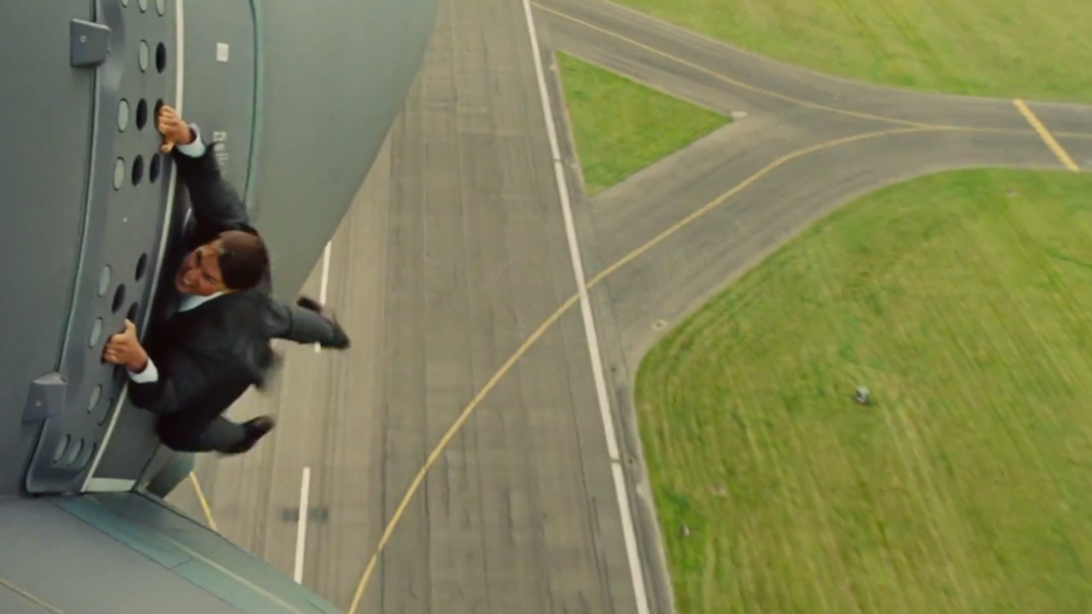 Ethan Hunt (Tom Cruise) finds himself in a precarious position in "Mission: Impossible - Rogue Nation" - COURTESY PARAMOUNT PICTURES