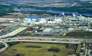 Seen from above, ADM’s Intermodal Ramp, center, offers local businesses access to international markets. - PHOTO COURTESY ADM