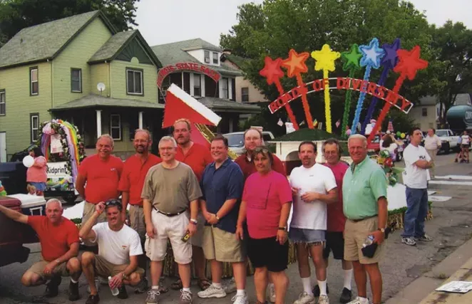 CORAL members with their 2005 State Fair parade float. The photo is included in Perhaps If You Saw One: A Story of Visibility, Understanding and Human Rights, published by the Coalition of Rainbow Alliances. It is available for $14.95 at Prairie Archive